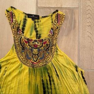 Tie die mini dress with accent neck